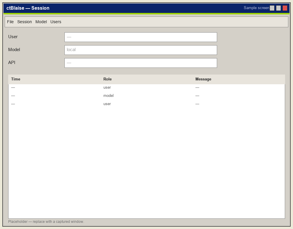 Sample ctBlaise window: a session.