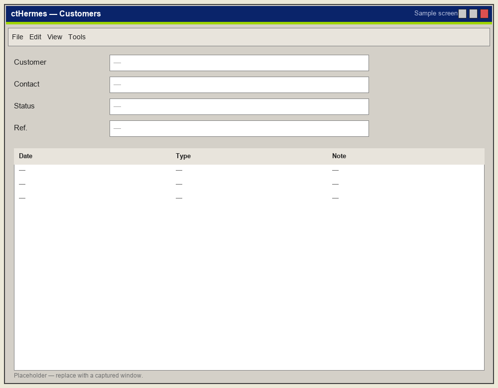 Sample ctHermes window: a customer record.